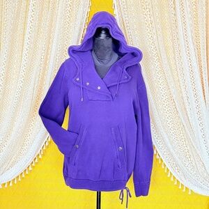 VTG Swancore LRL Ralph Lauren Active Hooded Knit Sweater Purple 100% Cotton XL